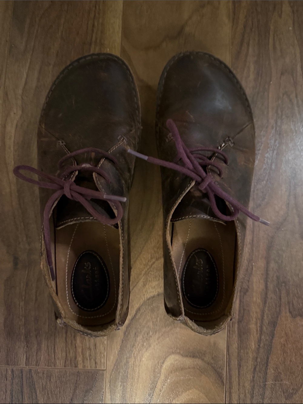 Women's Brown Leather Casual Lace-Up Shoes - Burgundy Laces